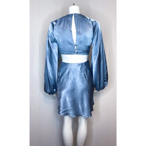 SHONA JOY La Lune Twist Front Cut Out Mini Dress Blue Silk Dress US 0 - Picture 6 of 10